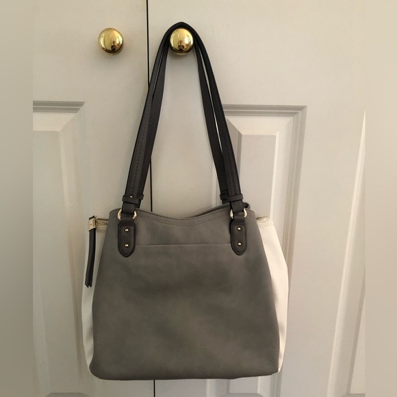 Rosetti gray and cream triple entry satchel, 12” x 10”, hardly used - Picture 2 of 5